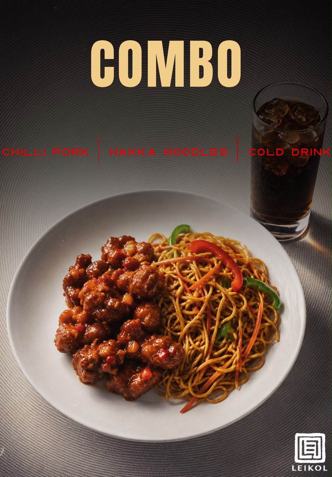 Chilli chicken, hakka noodles, cold drink